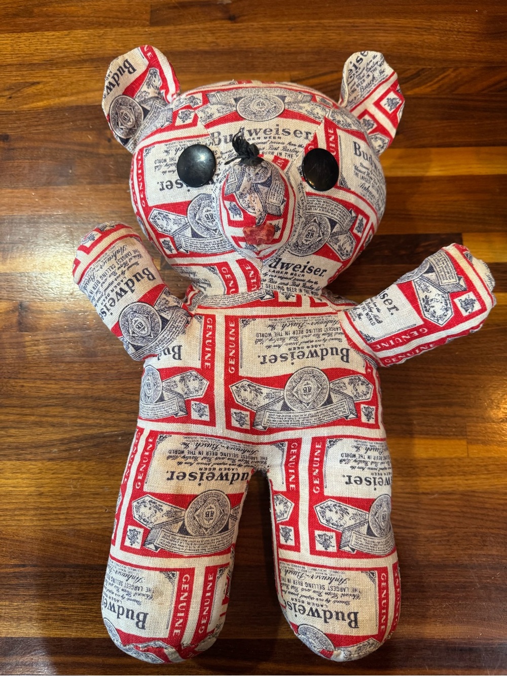 Vintage 1970s Budweiser Red and White Logo Teddy Bear